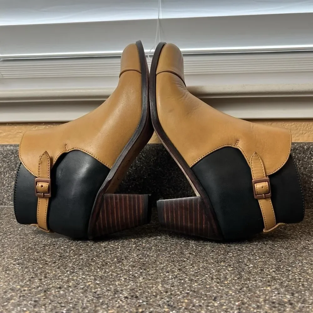 Wolverine 1000 Mile Ankle Bootie Block Heel Tan Black Leather Womens 8.5 Slip On